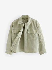 Khaki/Green Crop Cotton Shacket (3-16yrs) - Image 7 of 8