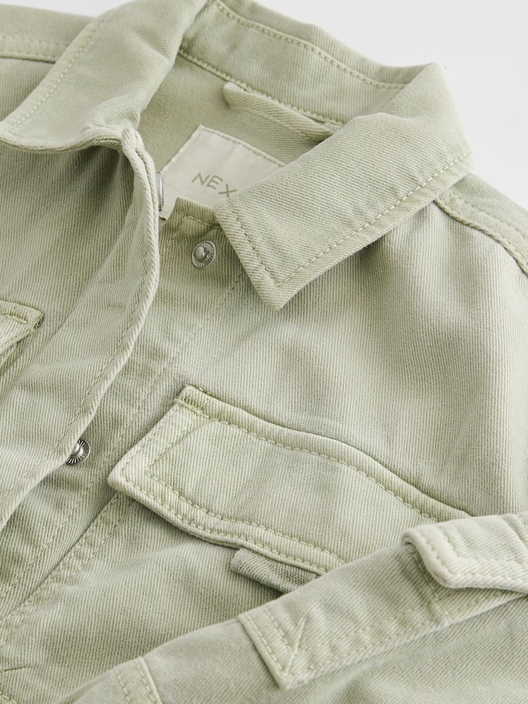 Khaki/Green Crop Cotton Shacket (3-16yrs) - Image 8 of 8