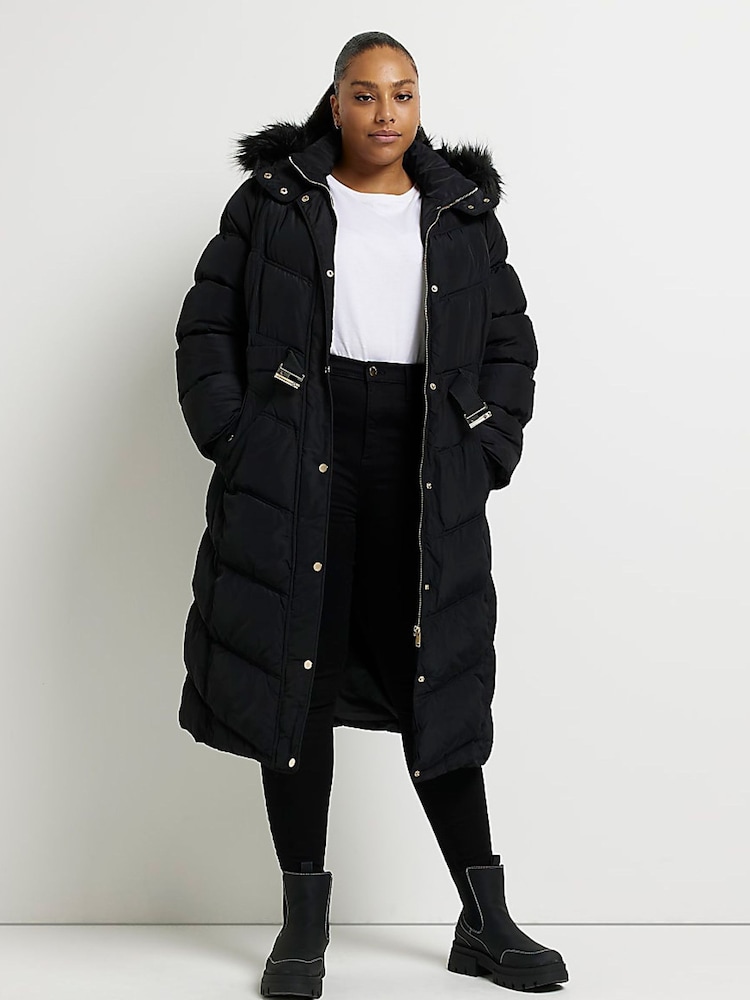 River Island Xll Belted Black Puffer Coat - Image 1 of 5
