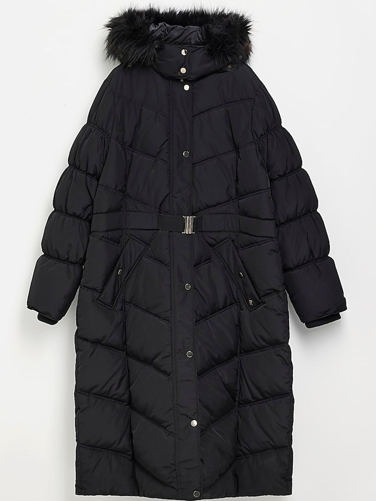 River Island Xll Belted Black Puffer Coat - Image 5 of 5