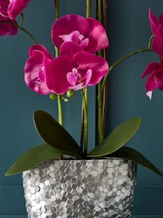 Silver/Pink Artificial Real Touch Orchid In Hex Embossed Pot - Image 2 of 5