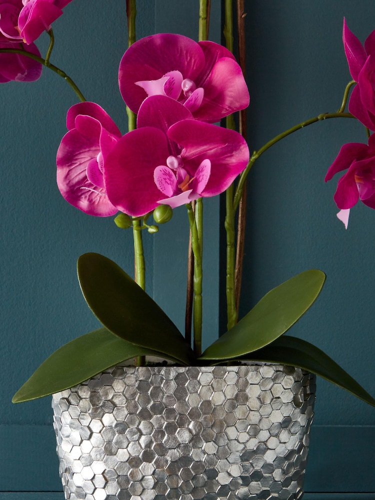 Silver/Pink Artificial Real Touch Orchid In Hex Embossed Pot - Image 2 of 5