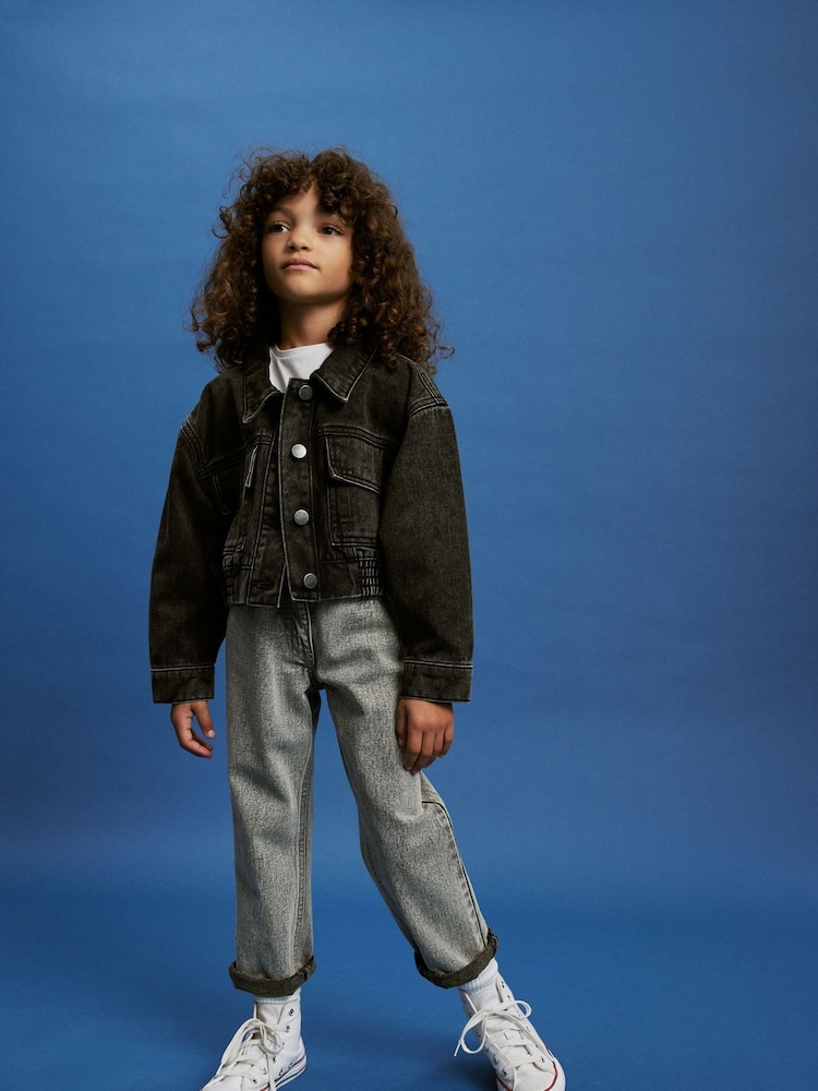Schwarz - Cropped Denim-Jacke (3-16Jahre) - Bild 2 von 5