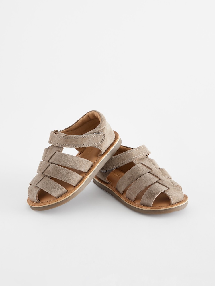 Grey Leather Closed Toe Touch Fastening Sandals - Image 1 of 5