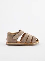 Grey Leather Closed Toe Touch Fastening Sandals - Image 2 of 5