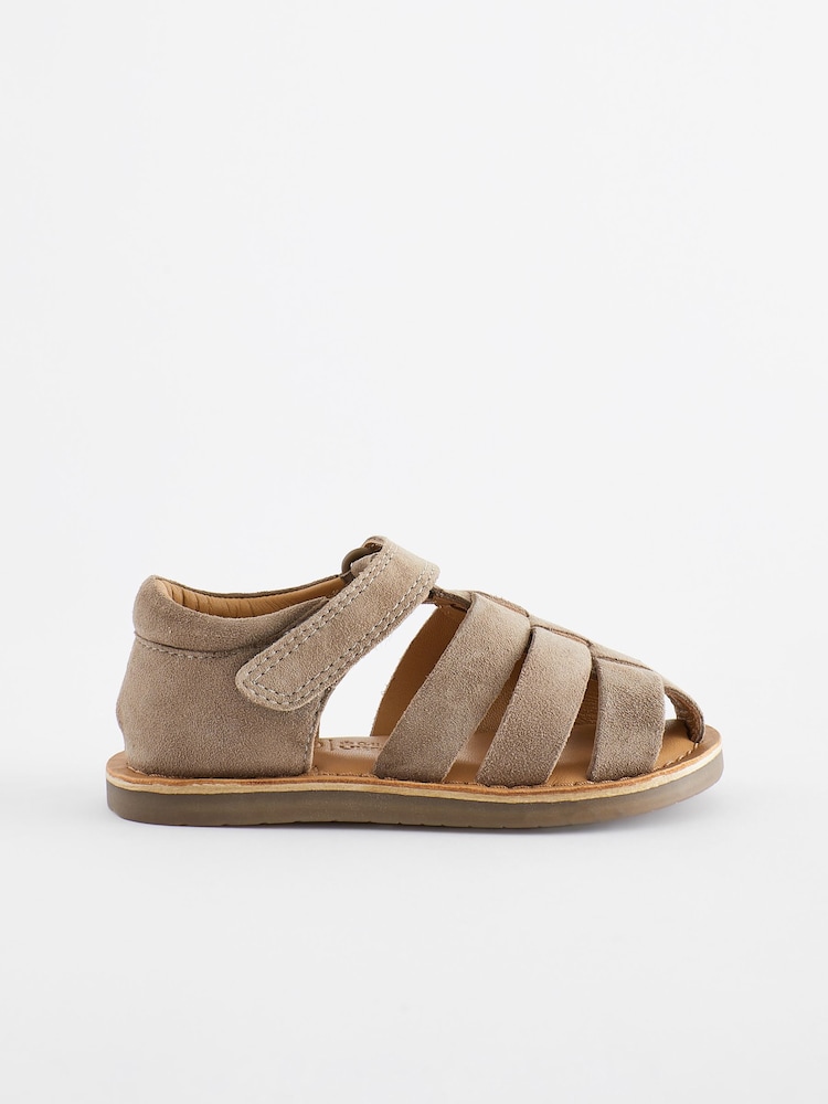 Grey Leather Closed Toe Touch Fastening Sandals - Image 2 of 5