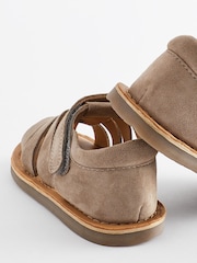 Grey Leather Closed Toe Touch Fastening Sandals - Image 4 of 5