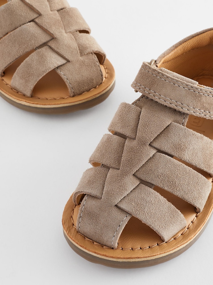 Grey Leather Closed Toe Touch Fastening Sandals - Image 5 of 5 Grey Leather Closed Toe Touch Fastening Sandals - Image 5 of 5