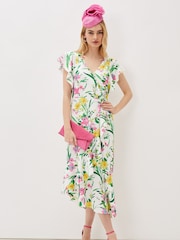 Phase Eight Cream Evelin Printed Frill Hem Dress - Image 1 of 5
