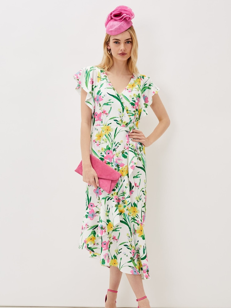 Phase Eight Cream Evelin Printed Frill Hem Dress - Image 1 of 5