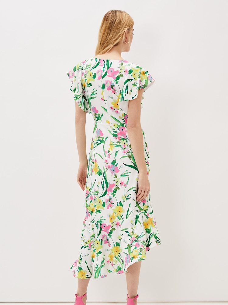 Phase Eight Cream Evelin Printed Frill Hem Dress - Image 2 of 5