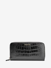Whistles Black Long Shiny Croc Effect Purse - Image 1 of 4