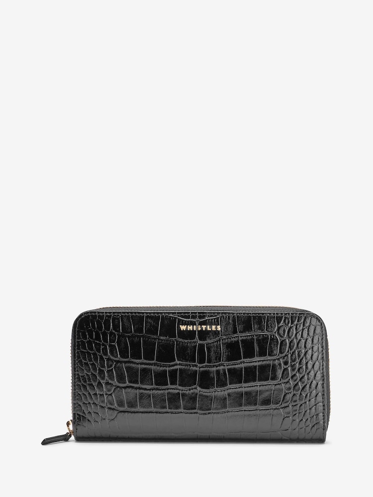 Whistles Black Long Shiny Croc Effect Purse - Image 1 of 4