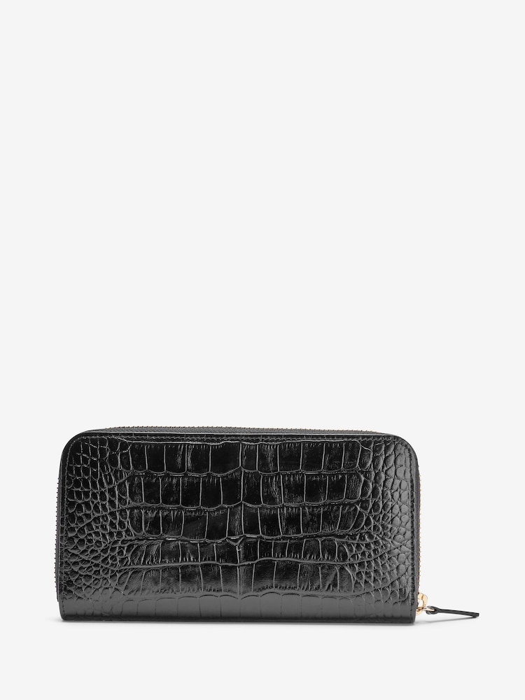 Whistles Black Long Shiny Croc Effect Purse - Image 2 of 4