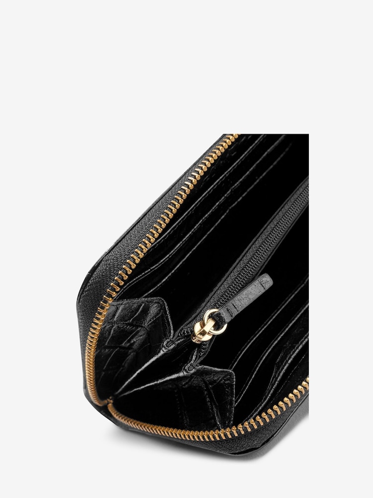 Whistles Black Long Shiny Croc Effect Purse - Image 4 of 4