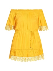 City Chic Yellow Crochet Detail Dress - Image 3 of 4