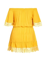 City Chic Yellow Crochet Detail Dress - Image 4 of 4