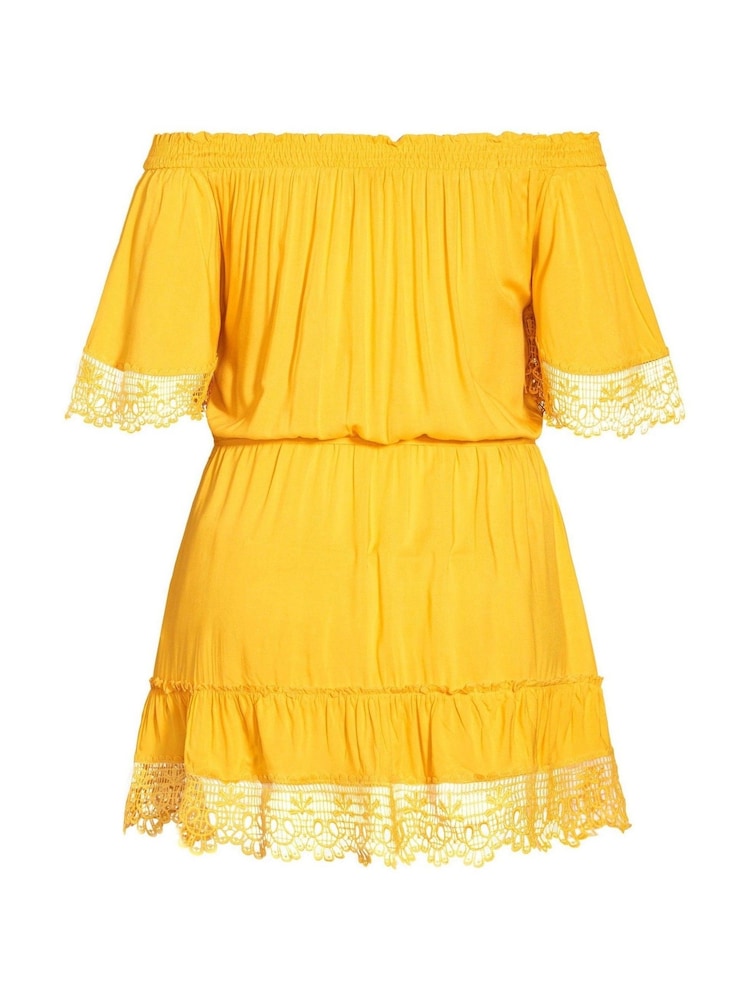 City Chic Yellow Crochet Detail Dress - Image 4 of 4