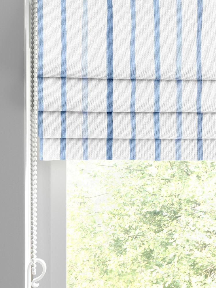 Laura Ashley Dark Seaspray Blue Kids Painterly Stripe Made To Measure Roman Blind - Image 2 of 7