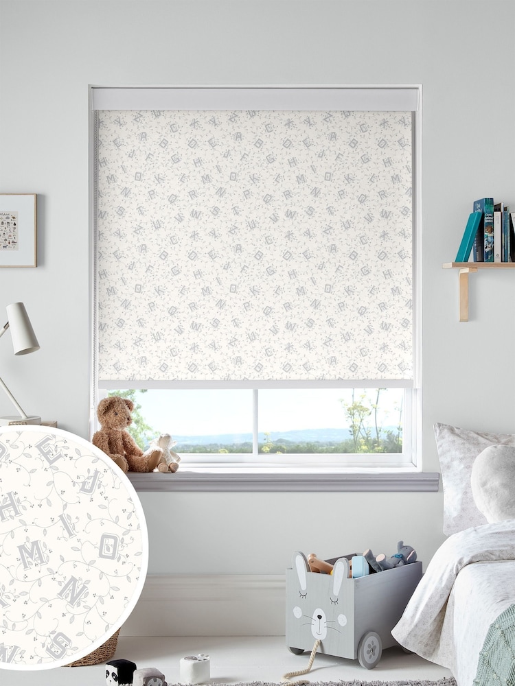 Laura Ashley Pale Steel Grey Ahoy Alphabet Made To Measure Roller Blind - Image 1 of 6