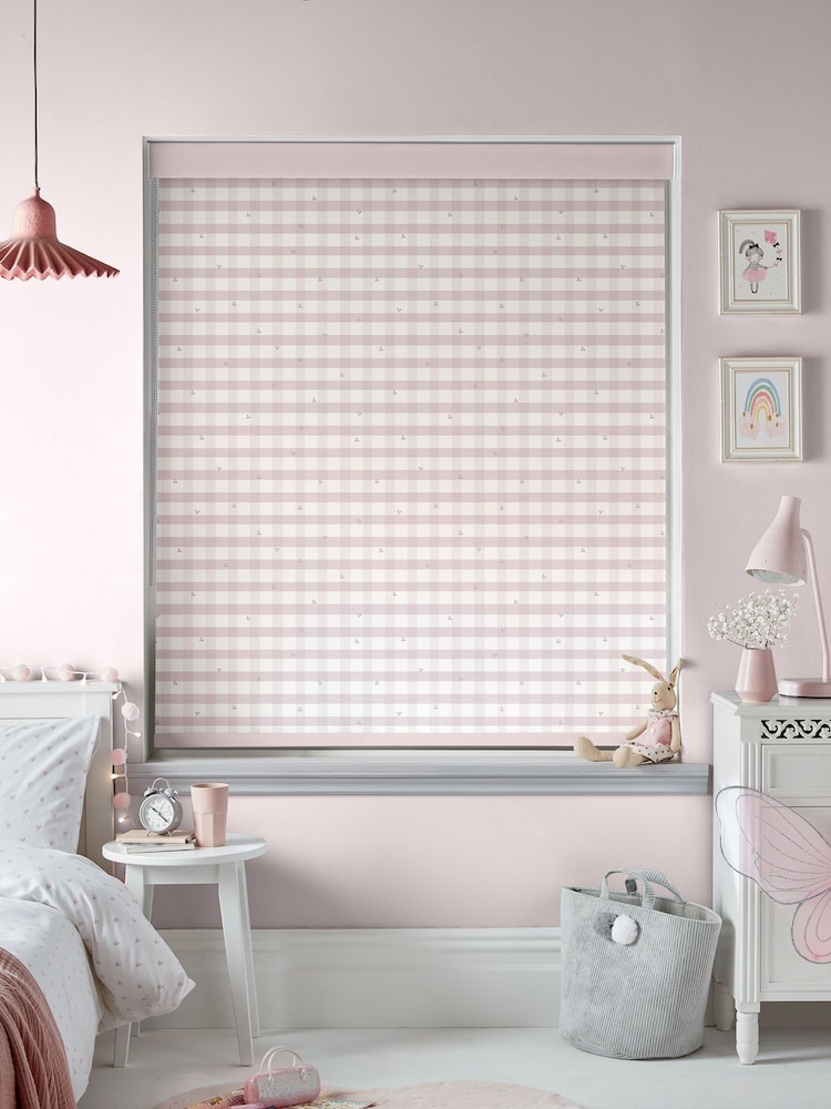 Laura Ashley Blush Pink Alphabet Gingham Made To Measure Roller Blind - Image 2 of 6