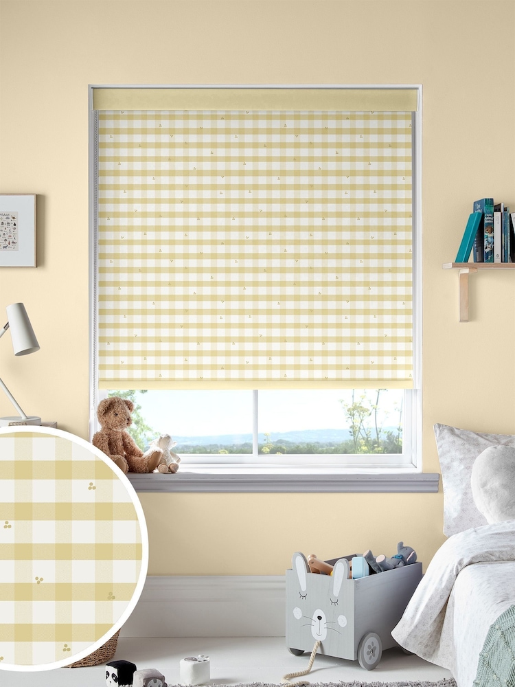 Laura Ashley Buttercup Yellow Alphabet Gingham Made To Measure Roller Blind - Image 1 of 6