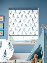Laura Ashley Dark Seaspray Blue Ahoy Sail Boats Made To Measure Roller Blind - Image 1 of 6