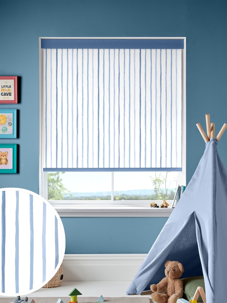 Laura Ashley Dark Seaspray Blue Painterly Stripe Made To Measure Roller Blind - Image 1 of 6