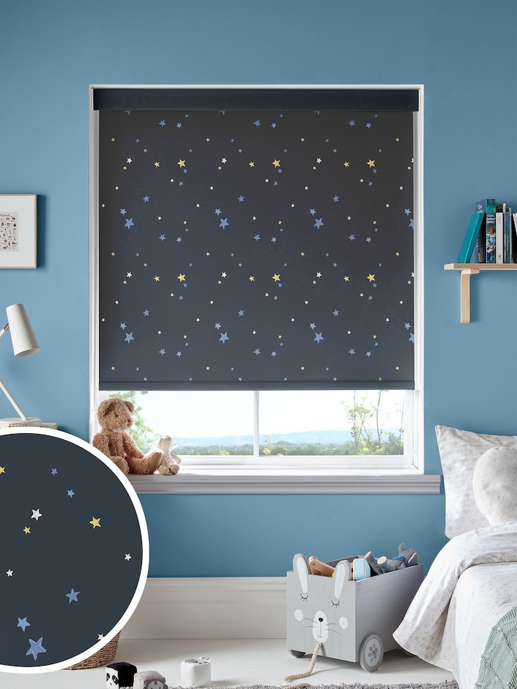 Laura Ashley Midnight Blue Painterly Stars Made To Measure Roller Blind - Image 1 of 6
