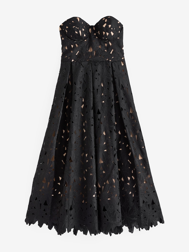 Black Strapless Lace Midi Dress - Image 1 of 5