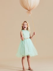 Mint Green Mesh Tie Back Party Dress (3-16yrs) - Image 2 of 6