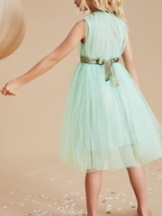 Mint Green Mesh Tie Back Party Dress (3-16yrs) - Image 3 of 6