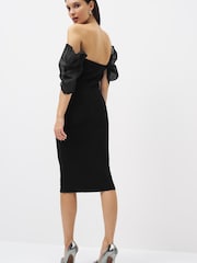 Black Off the Shoulder Puff Sleeve Midi Jumper Dress - Image 2 of 5