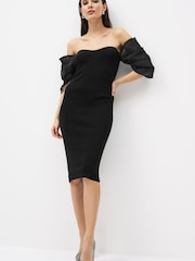 Black Off the Shoulder Puff Sleeve Midi Jumper Dress - Image 3 of 5