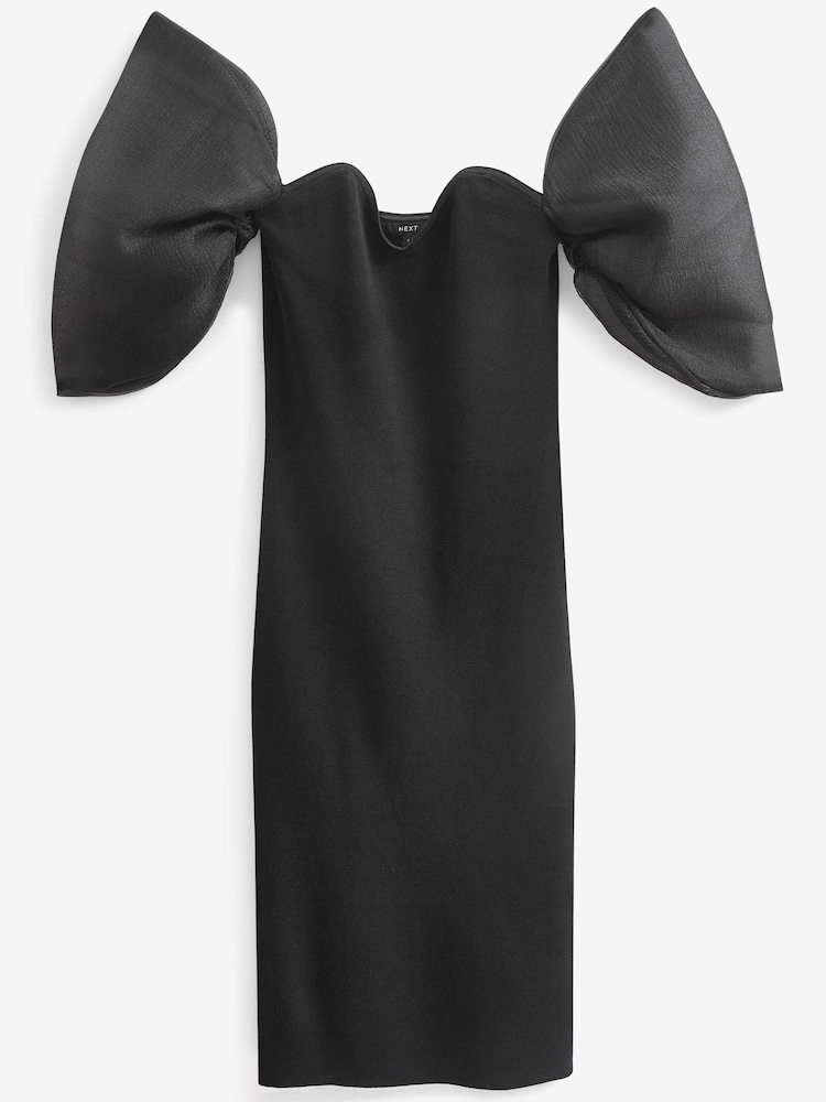 Black Off the Shoulder Puff Sleeve Midi Jumper Dress - Image 5 of 5