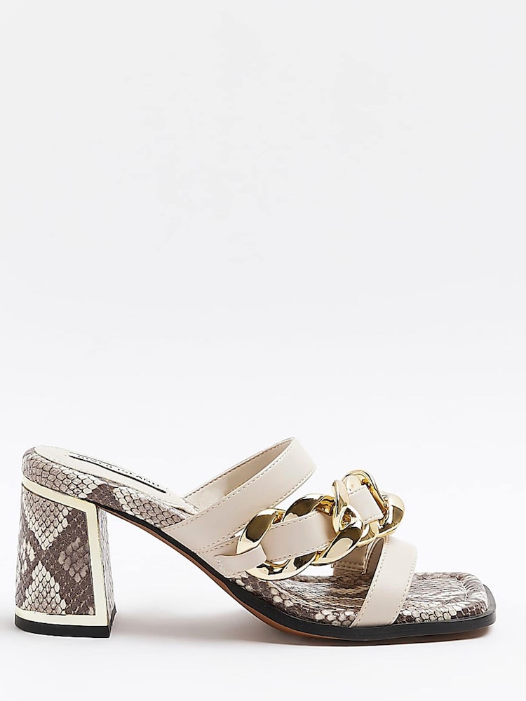 River Island Cream Oversized Chain Vamp Block Sandals - Image 1 of 3