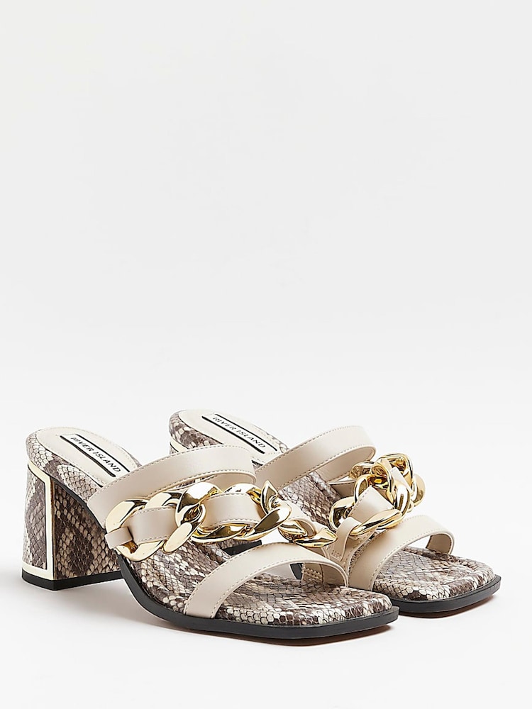 River Island Cream Oversized Chain Vamp Block Sandals - Image 2 of 3