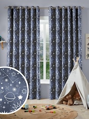 Ink Blue Kids Space And Moon Made To Measure Curtains - Image 1 of 9