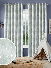 Sage Green Kids Space And Moon Made To Measure 100% Cotton Curtains - Image 1 of 9