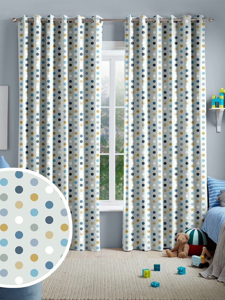 Sky Blue Kids Polka Dots Made To Measure Curtains - Image 1 of 9