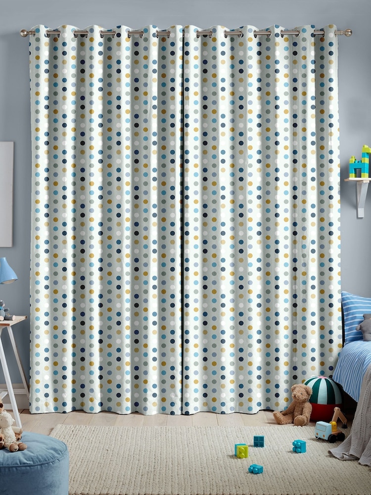 Sky Blue Kids Polka Dots Made To Measure Curtains - Image 2 of 9