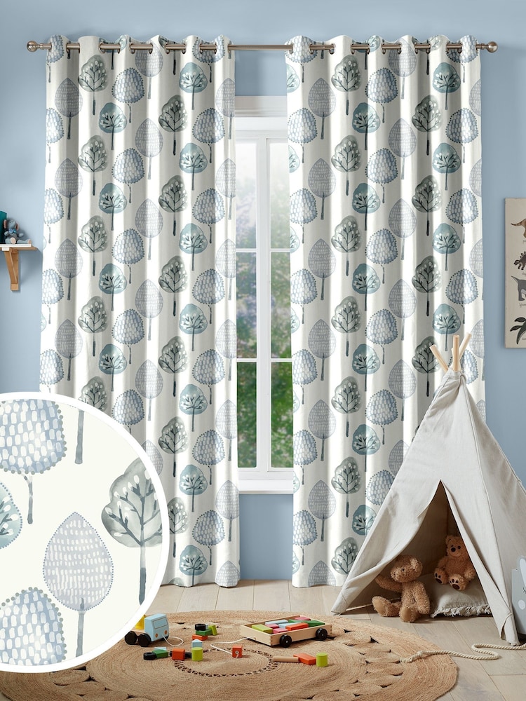 Sky Blue Kids Trees Made To Measure 100% Cotton Curtains - Image 1 of 9