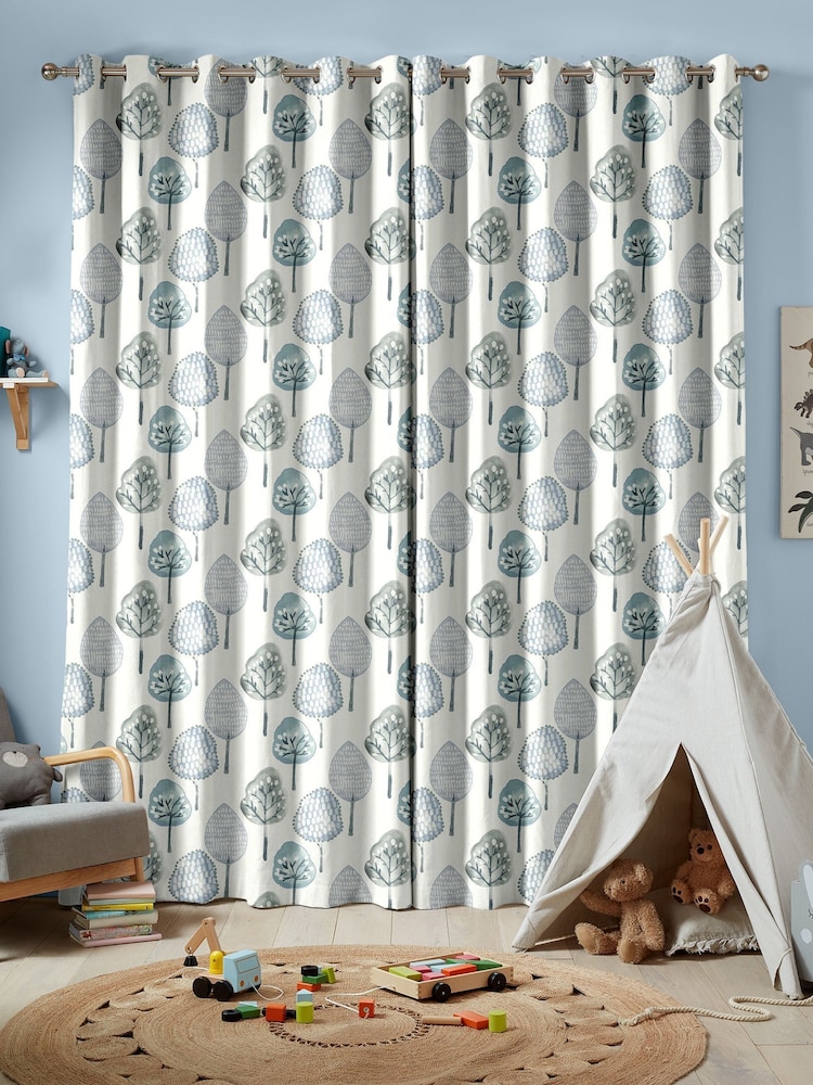 Sky Blue Kids Trees Made To Measure 100% Cotton Curtains - Image 2 of 9