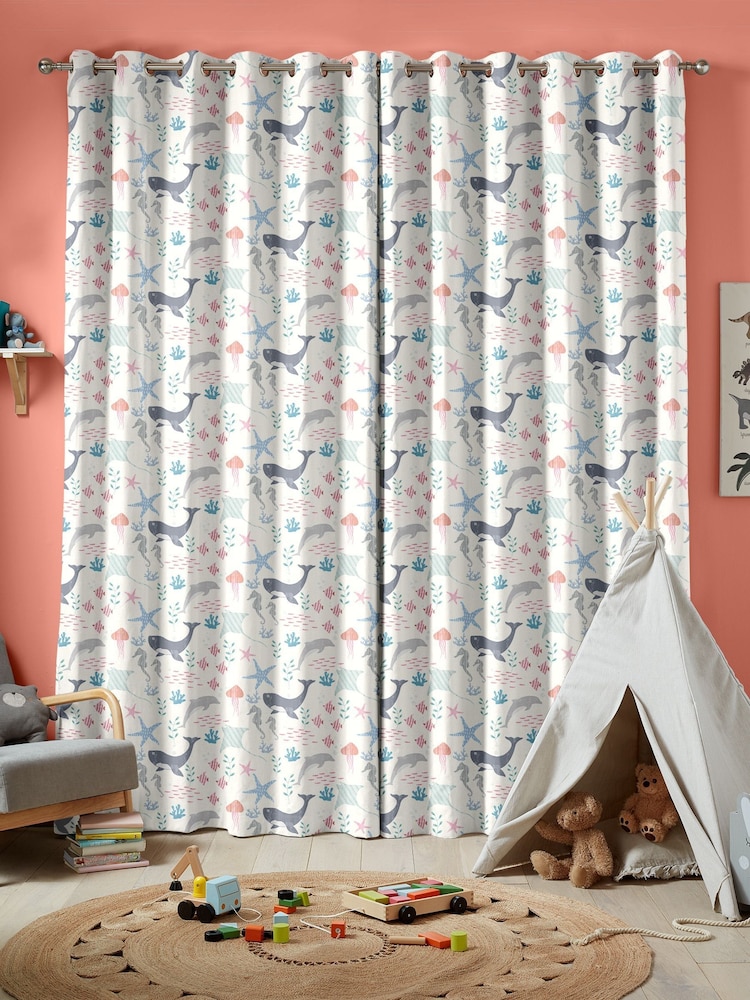 Natural Kids Sea Life Made To Measure 100% Cotton Curtains - Image 2 of 9