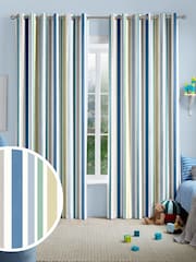 Blue Multi Kids Stripe Made To Measure Curtains - Image 1 of 9