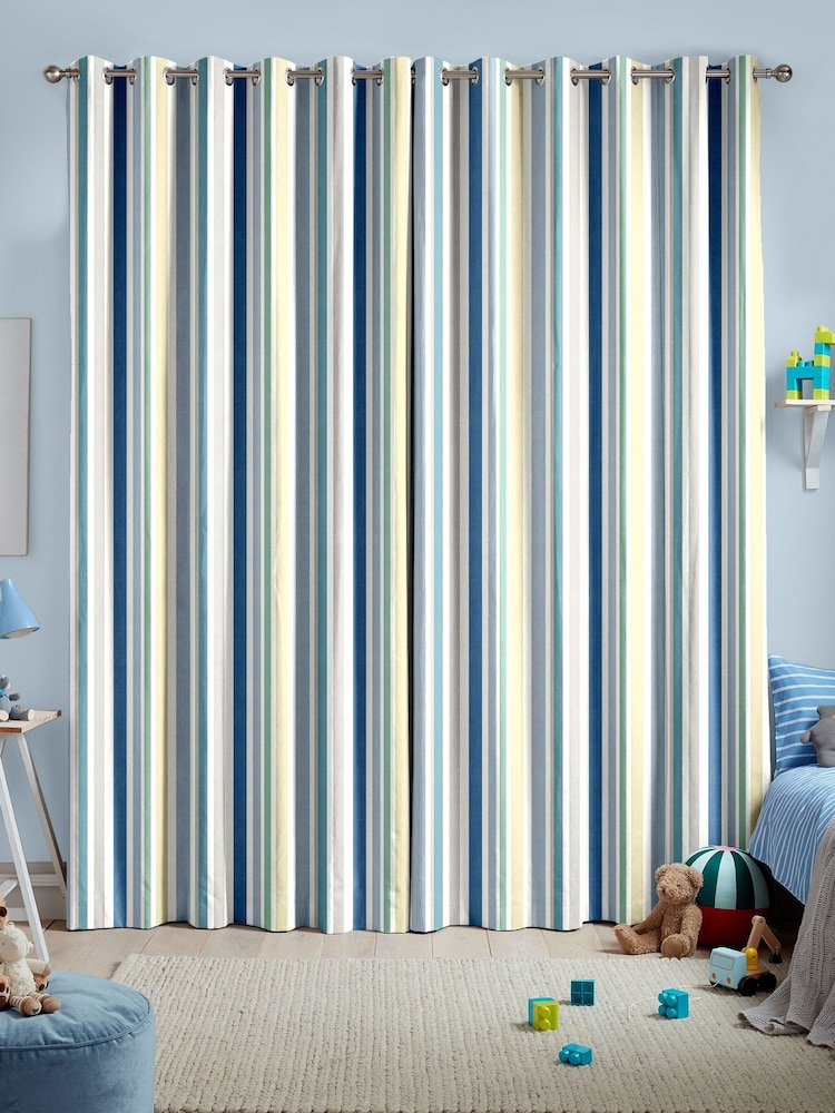 Blue Multi Kids Stripe Made To Measure Curtains - Image 2 of 9