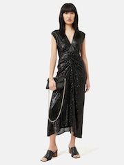 Jigsaw Sequin Ruched Midi Black Dress - Image 3 of 7