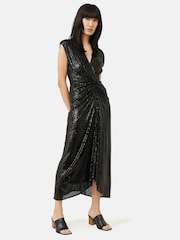 Jigsaw Sequin Ruched Midi Black Dress - Image 4 of 7