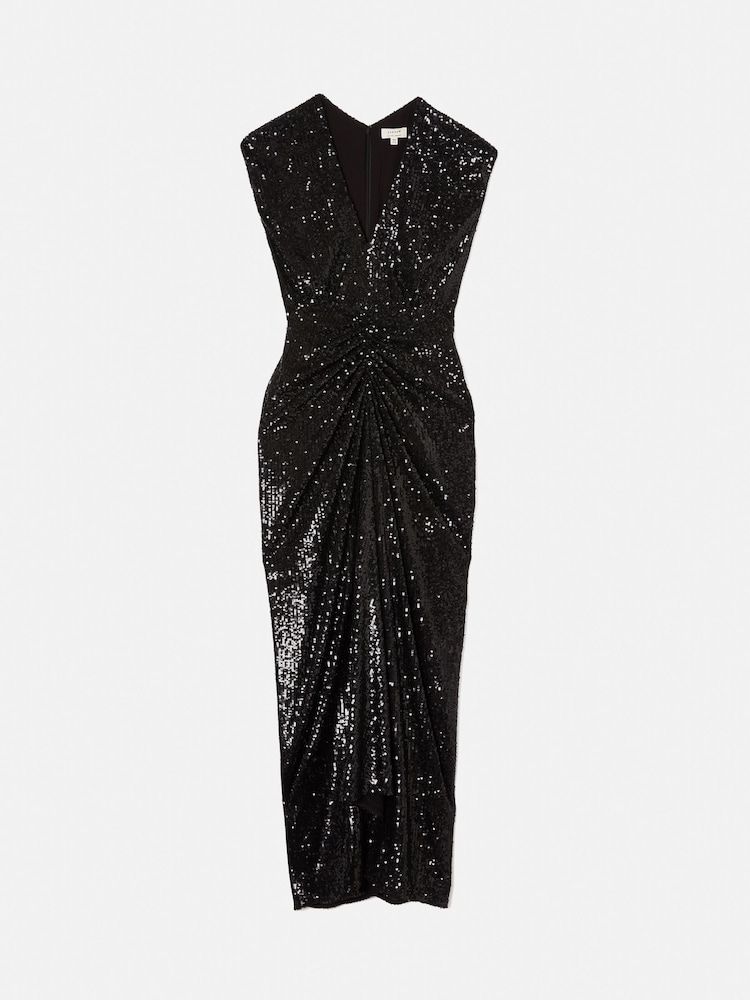 Jigsaw Sequin Ruched Midi Black Dress - Image 7 of 7