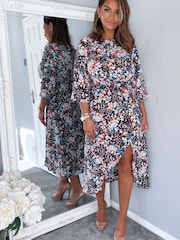 AX Paris Blue Floral Wrap Tie Front Midi Dress - Image 4 of 4